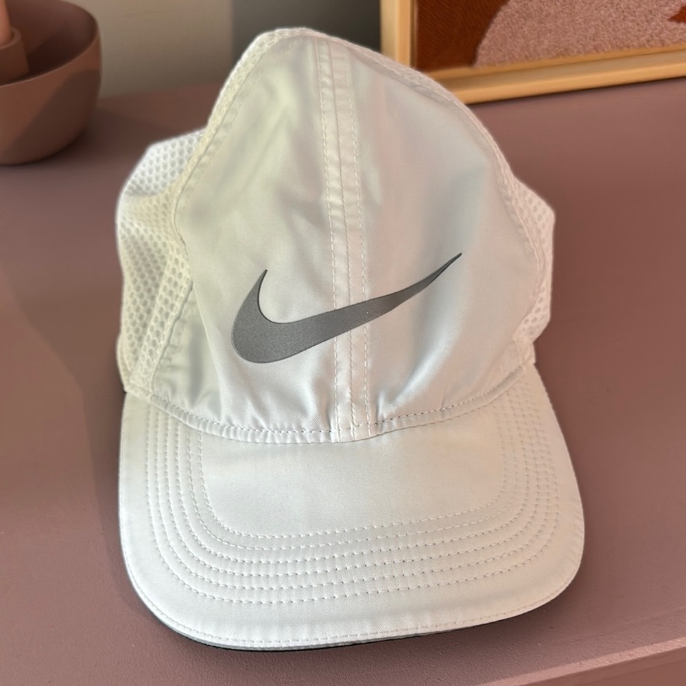 Nike White and Gray Sporty Cap with Iconic Swoosh